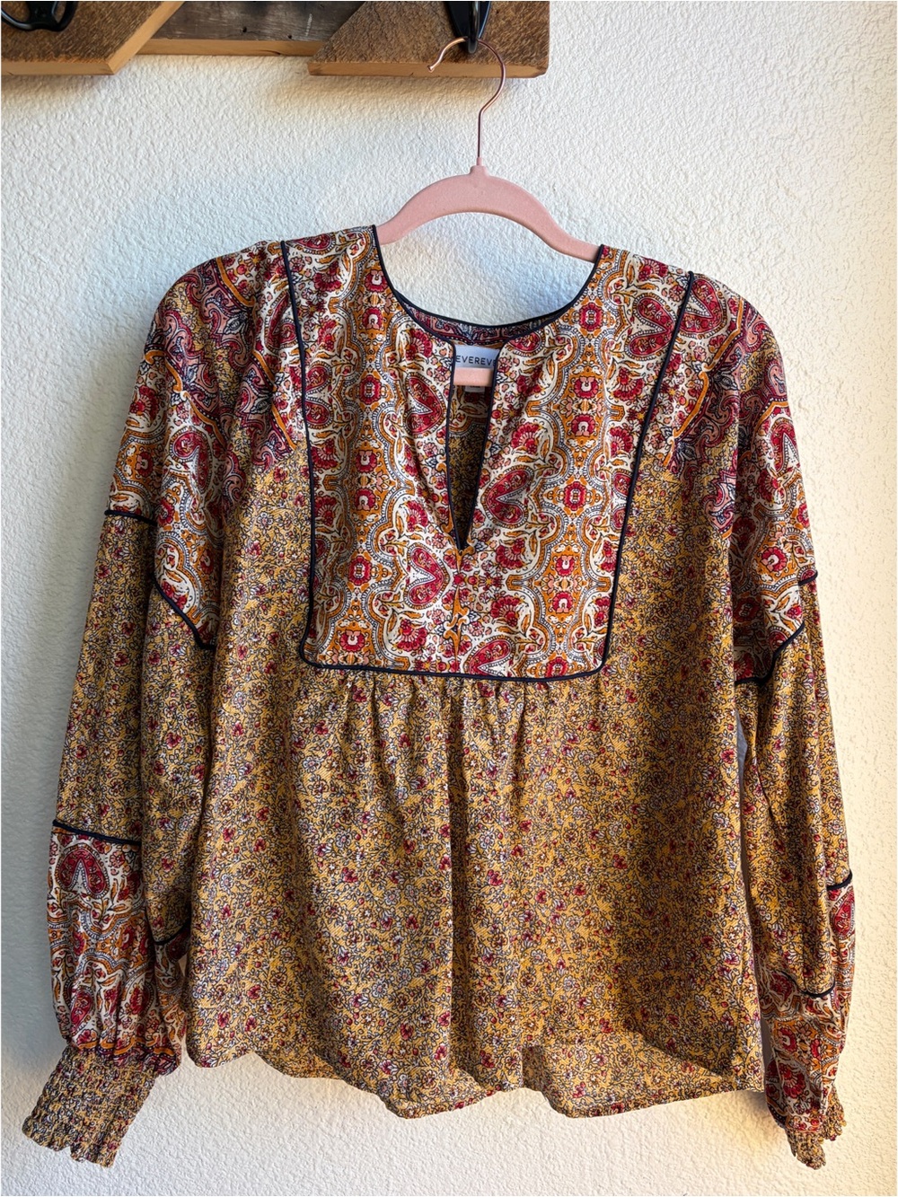 Evereve Floral Print Paisley Yoke Prairie Blouse Medium - Picture 1 of 6